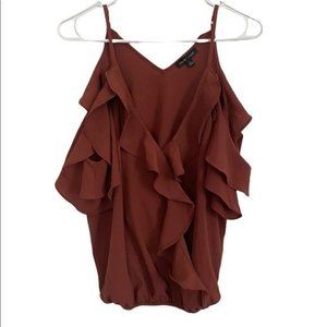 Moa moa Cold Shoulder Top Large Very Low Vneck Ruffles